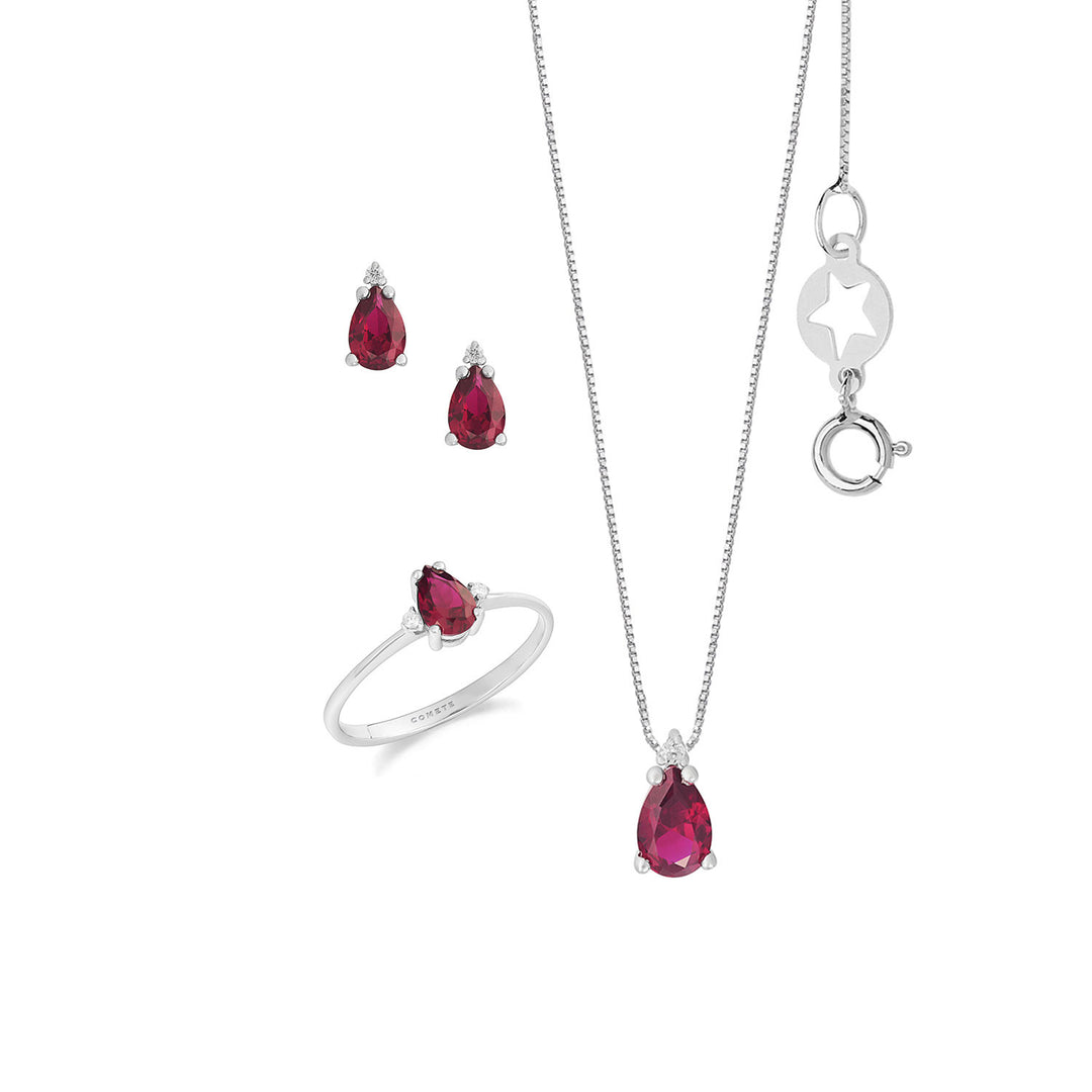 Comete Girocollo, Orecchini e Anello in Oro 750 ‰, Diamanti e Rubini goccia KIT168327101127