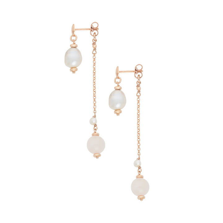 Comete Orecchini Argento 925‰ con Perle Acquadolce e Quarzo rosa ORA227