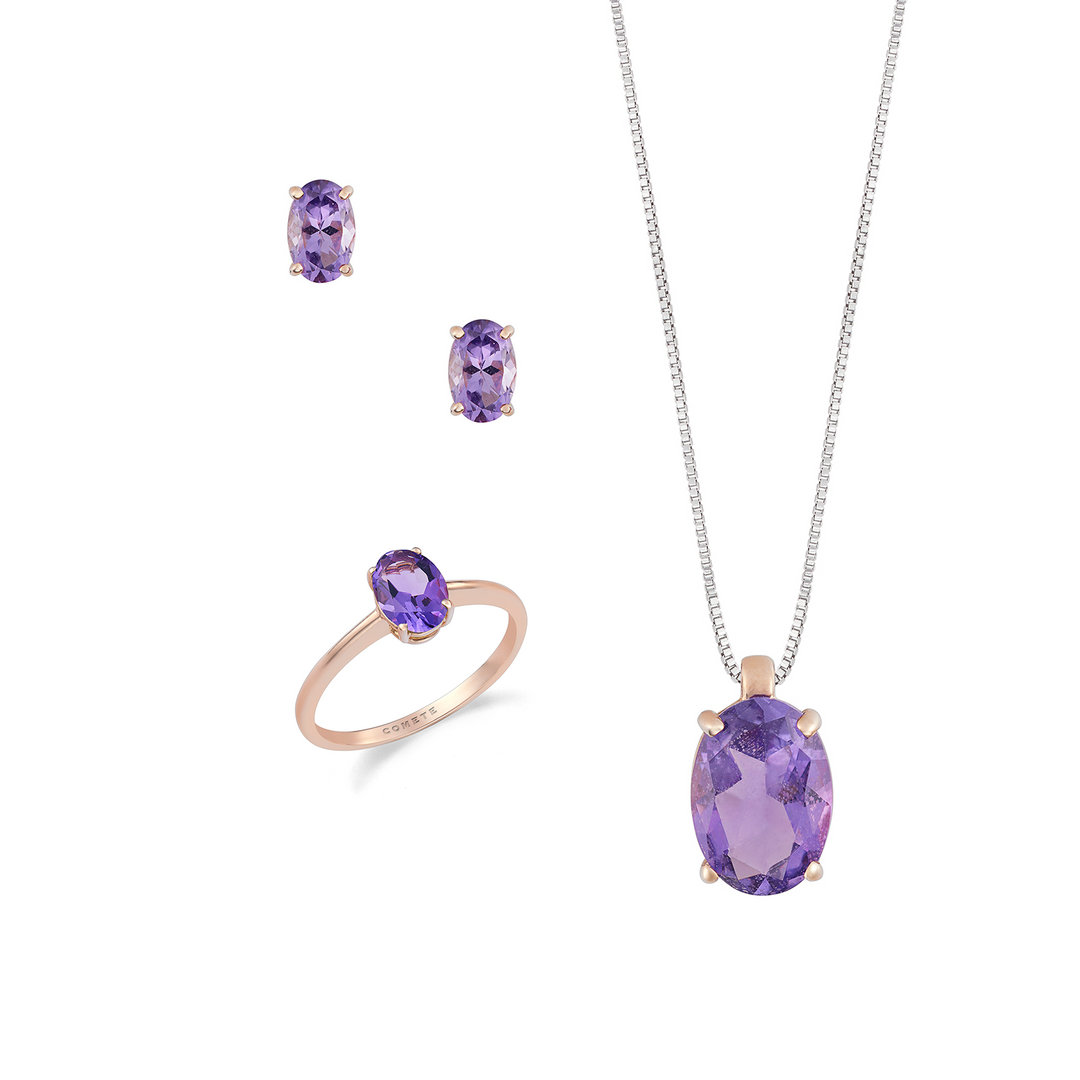 Comete Collana, anello e orecchini in Oro rosa 750‰ e Ametista ovale KIT166726971111