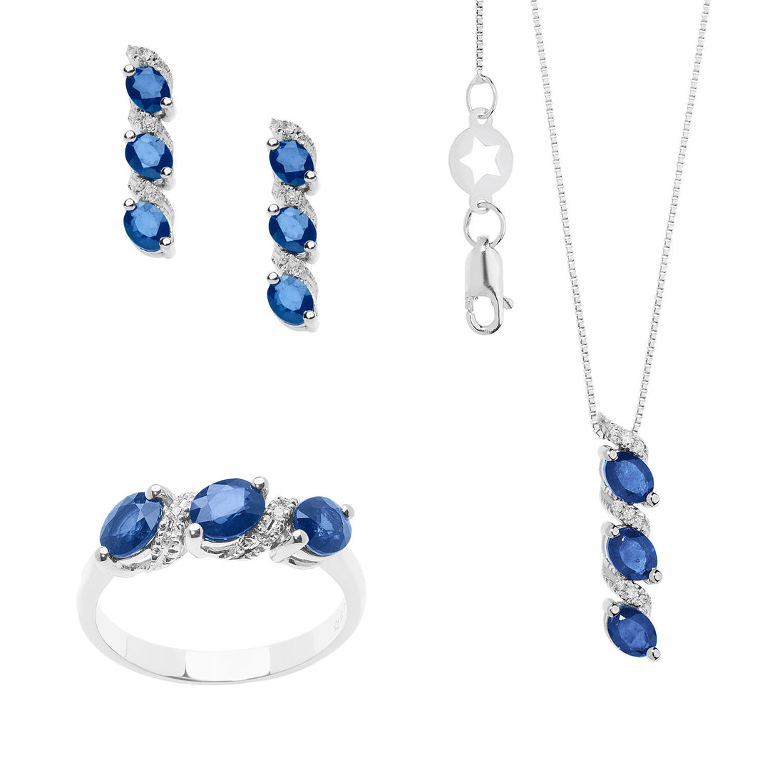 Comete Collana, Anello e Orecchini Trilogy con Zaffiri e Diamanti Collezione Vittoria KIT163726681088