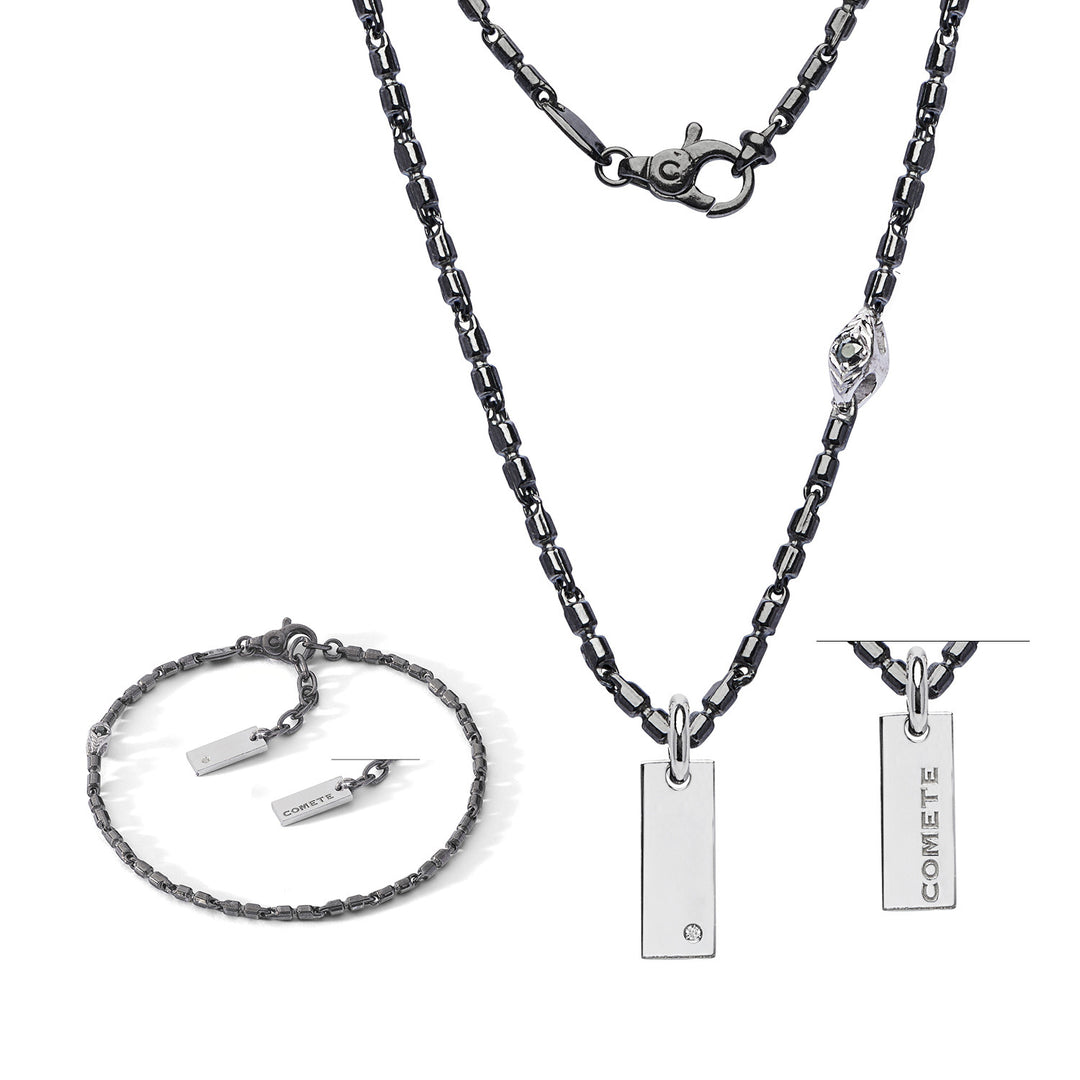 Comete Collana e bracciale in Argento brunito e lucido, Diamante, Spinelli neri KIT7531261