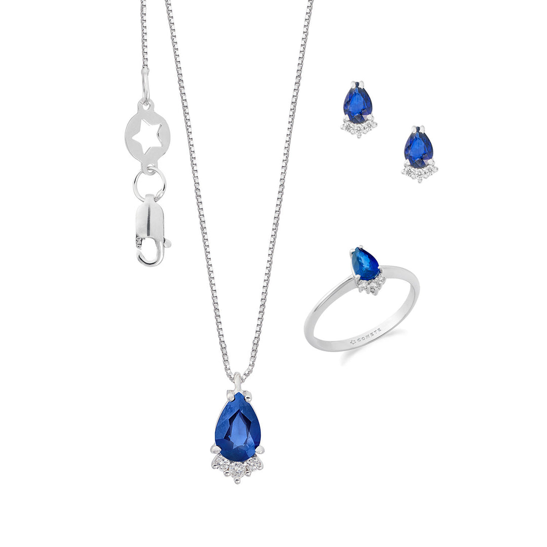 Comete Anello, collana e orecchini Oro 750‰, Diamanti e Zaffiro goccia KIT169727401149