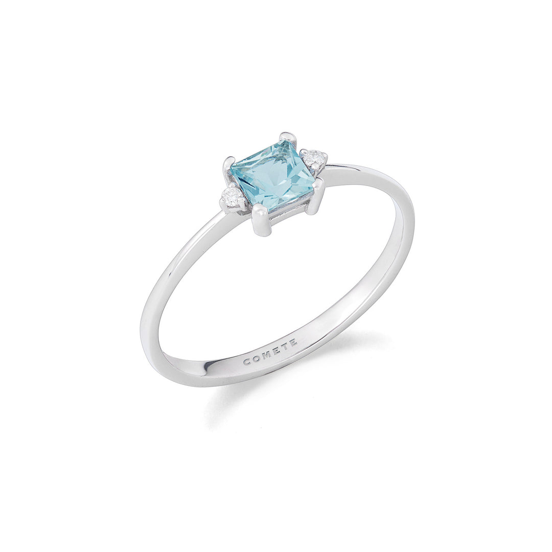 Comete Anello in Oro bianco Diamanti e Acquamarina carrè ANQ351