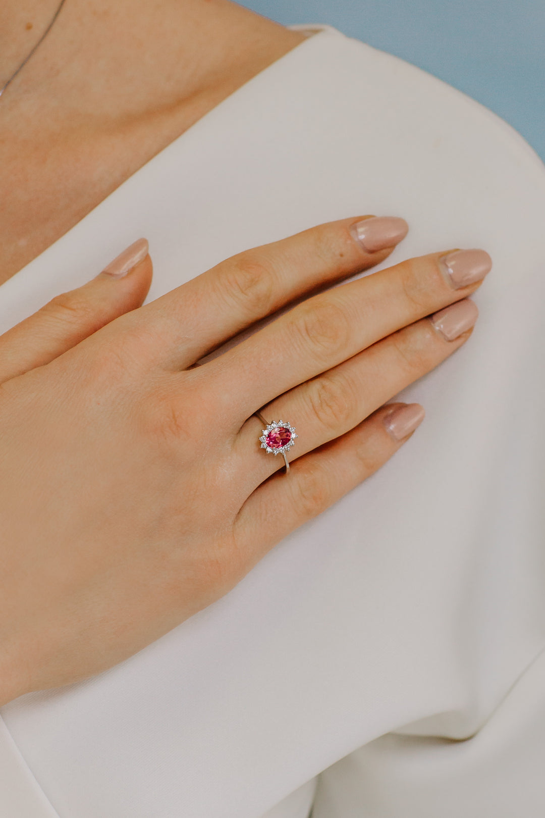 Comete Anello in Oro Diamanti e Topazio Rosa ovale ANB2593