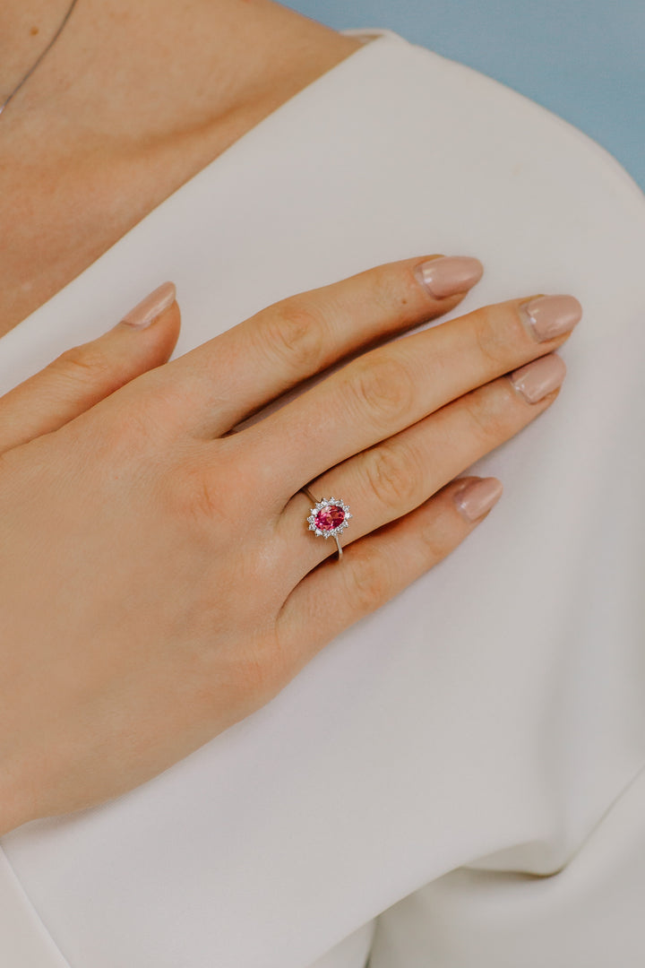 Comete Anello in Oro Diamanti e Topazio Rosa ovale ANB2593
