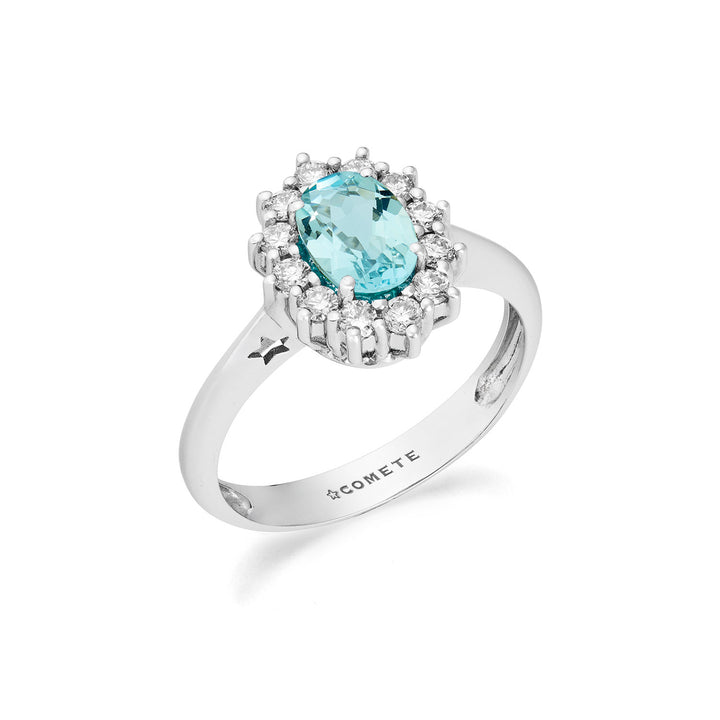 Comete Anello in Oro con Diamanti e Acquamarina ovale ANQ362