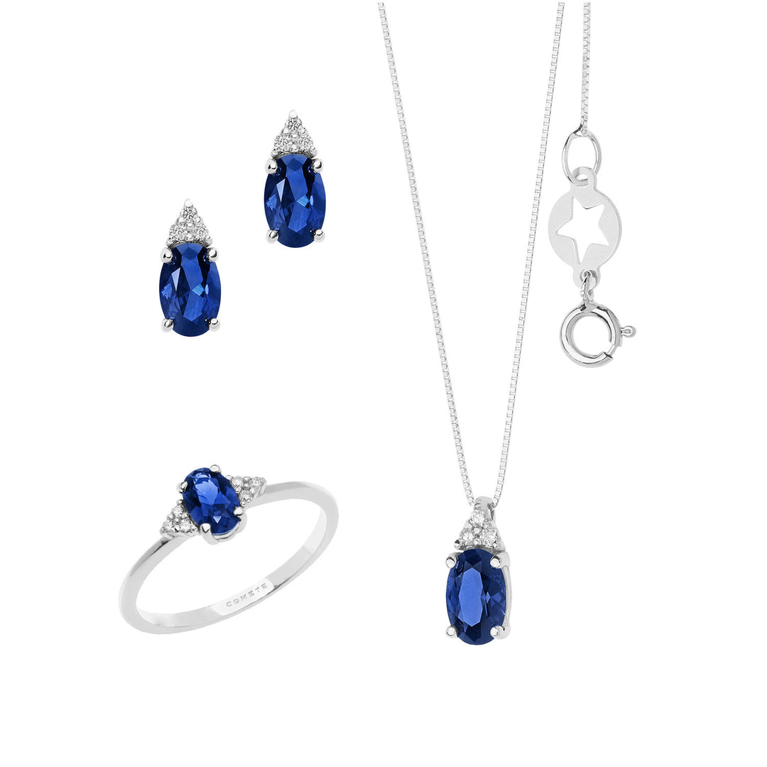 Comete Collana, Anello e Orecchini in Zaffiro ovale, Oro e Diamanti KIT161526521069