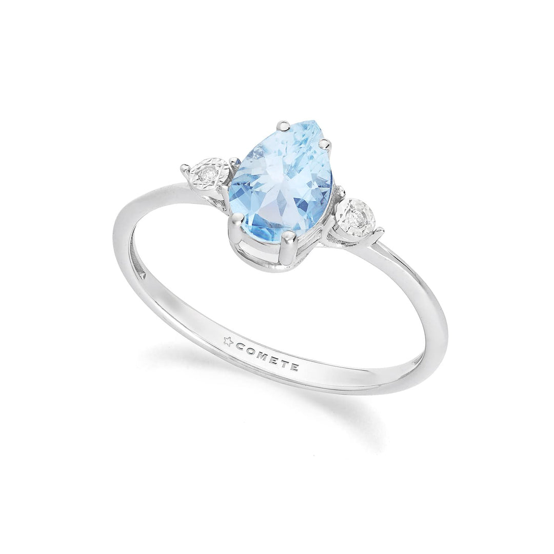 Comete Anello Oro bianco 375‰, Diamanti e Acquamarina goccia KANQ002