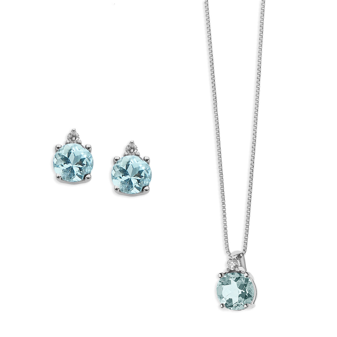 Comete Collana e Orecchini Storia di luce in Diamanti e Acquamarina Tonda KIT1383879