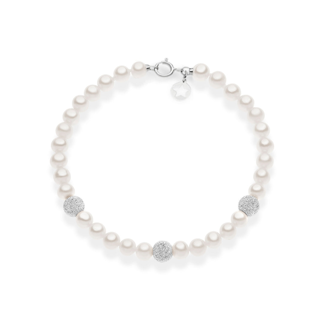 Comete Bracciale di perle e sfere diamantate in oro bianco 375‰ KBRQ261B