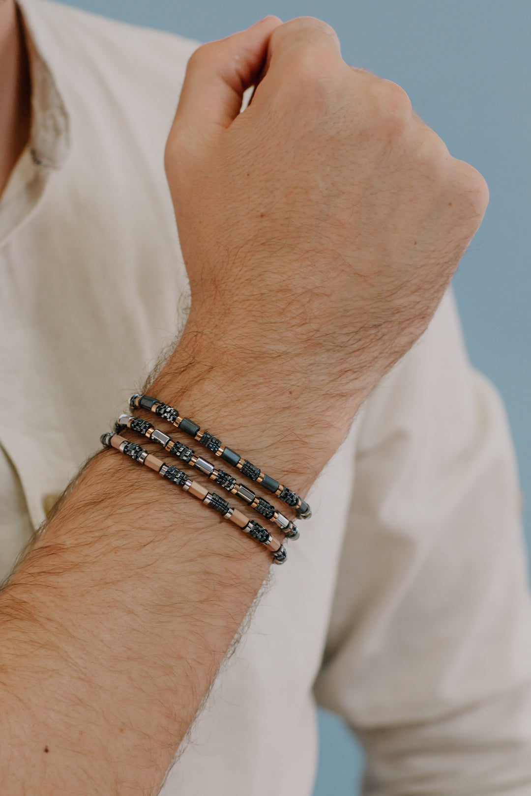 Comete Bracciale in acciaio con ematite e Pvd nero e rosè UBR968