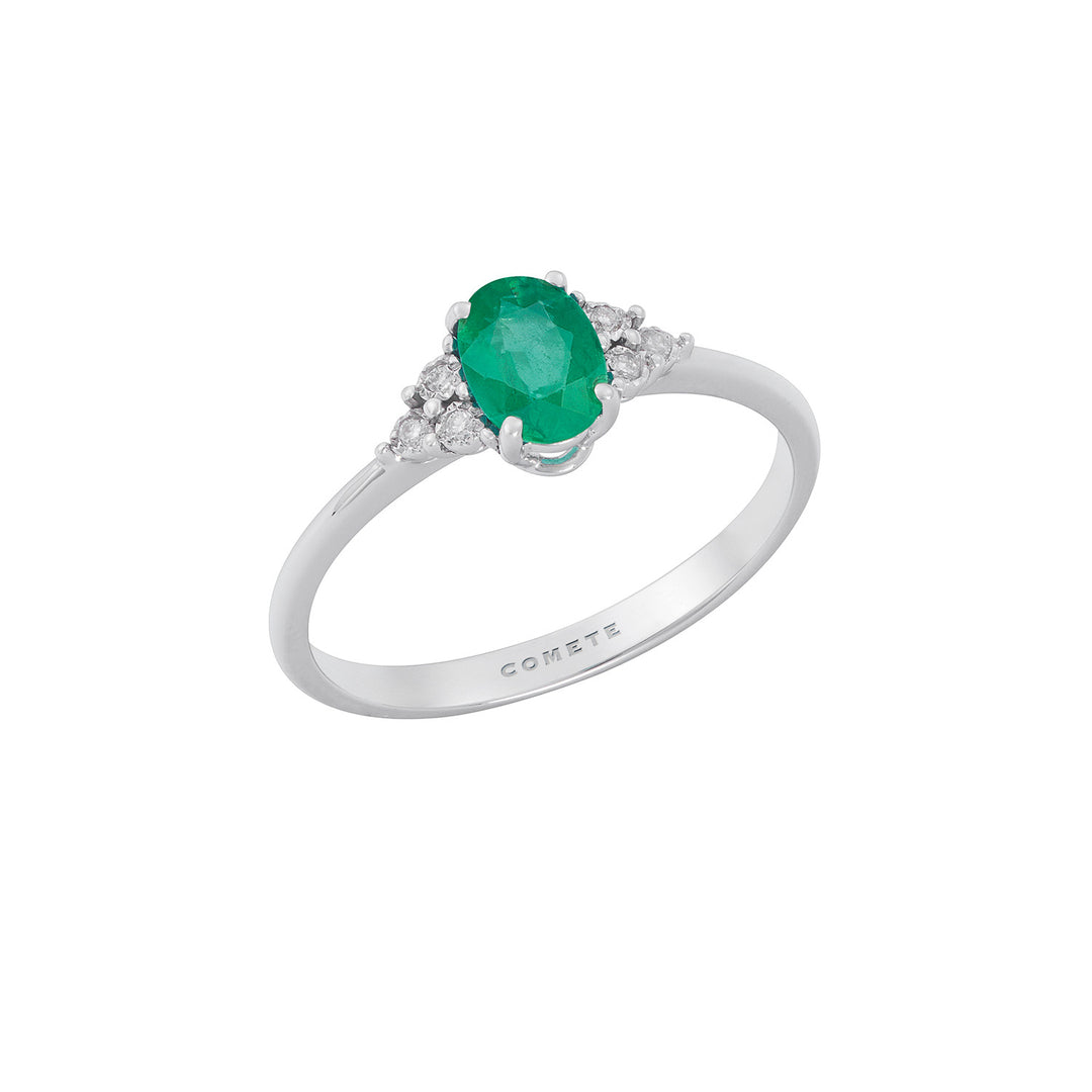 Comete Anello in Oro Bianco con Diamanti e Smeraldo ovale ANB2705S3