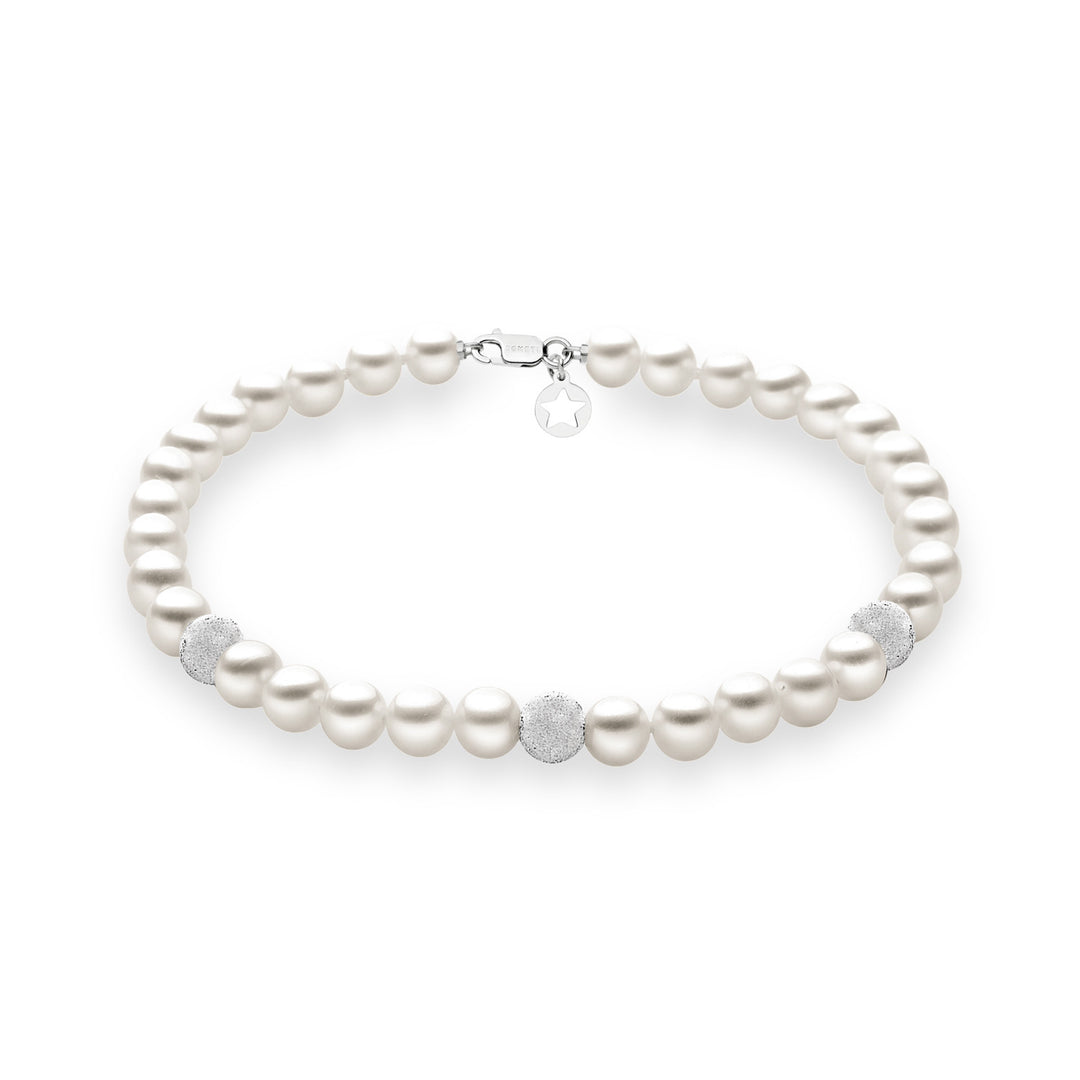 Comete Bracciale Filo Perle Acquadolce in Oro e sfere Diamantate BRQ193B