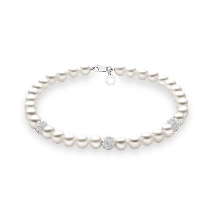 Comete Bracciale Filo Perle Acquadolce in Oro e sfere Diamantate BRQ193B