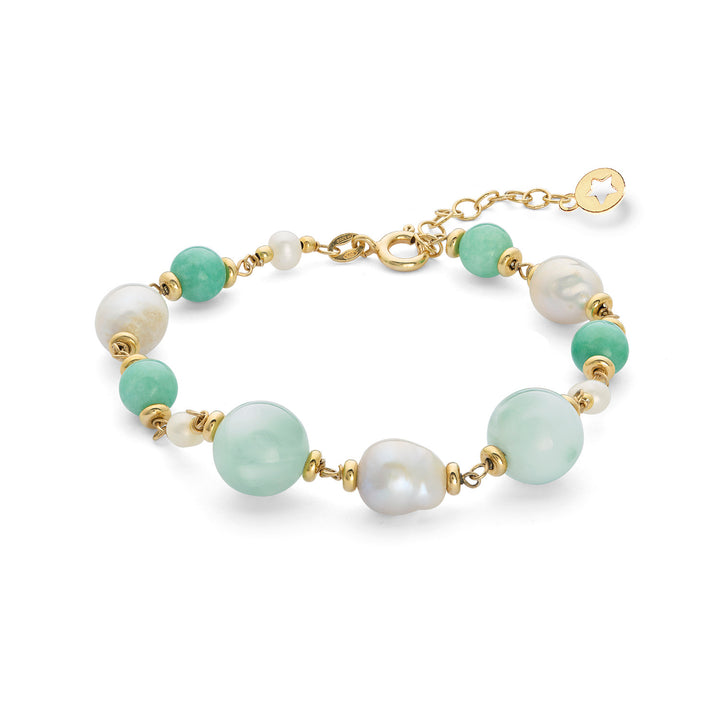 Comete Bracciale Argento 925‰ con Perle Acquadolce, Giada colorata, Angelite BRA279