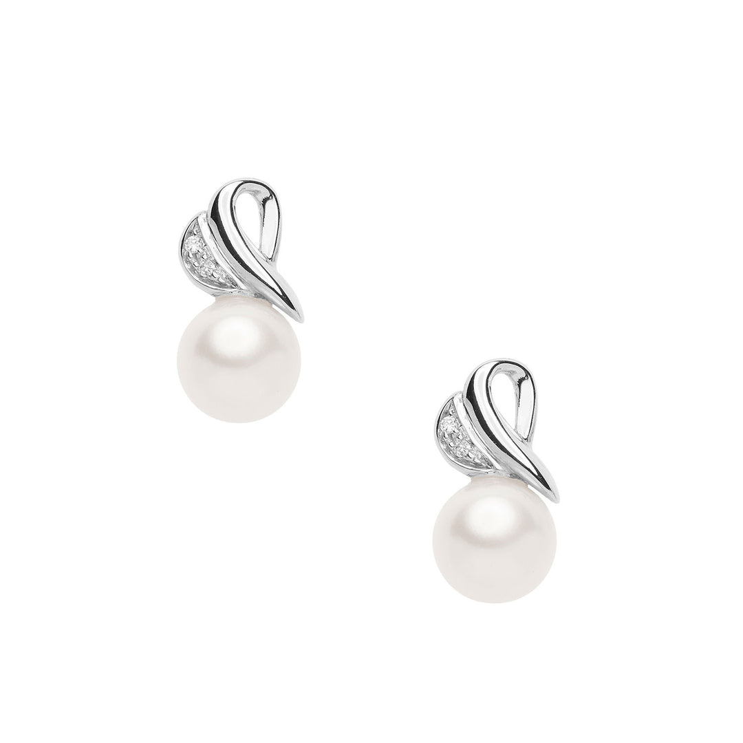 Comete Orecchini Perle con Diamanti in Oro bianco Cuore ORP761
