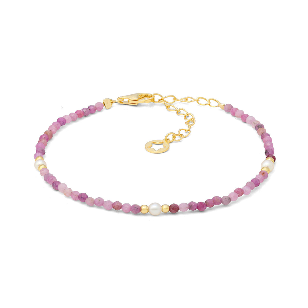 Comete Bracciale in argento 925‰ dorato con radice di rubino e perle BRA285
