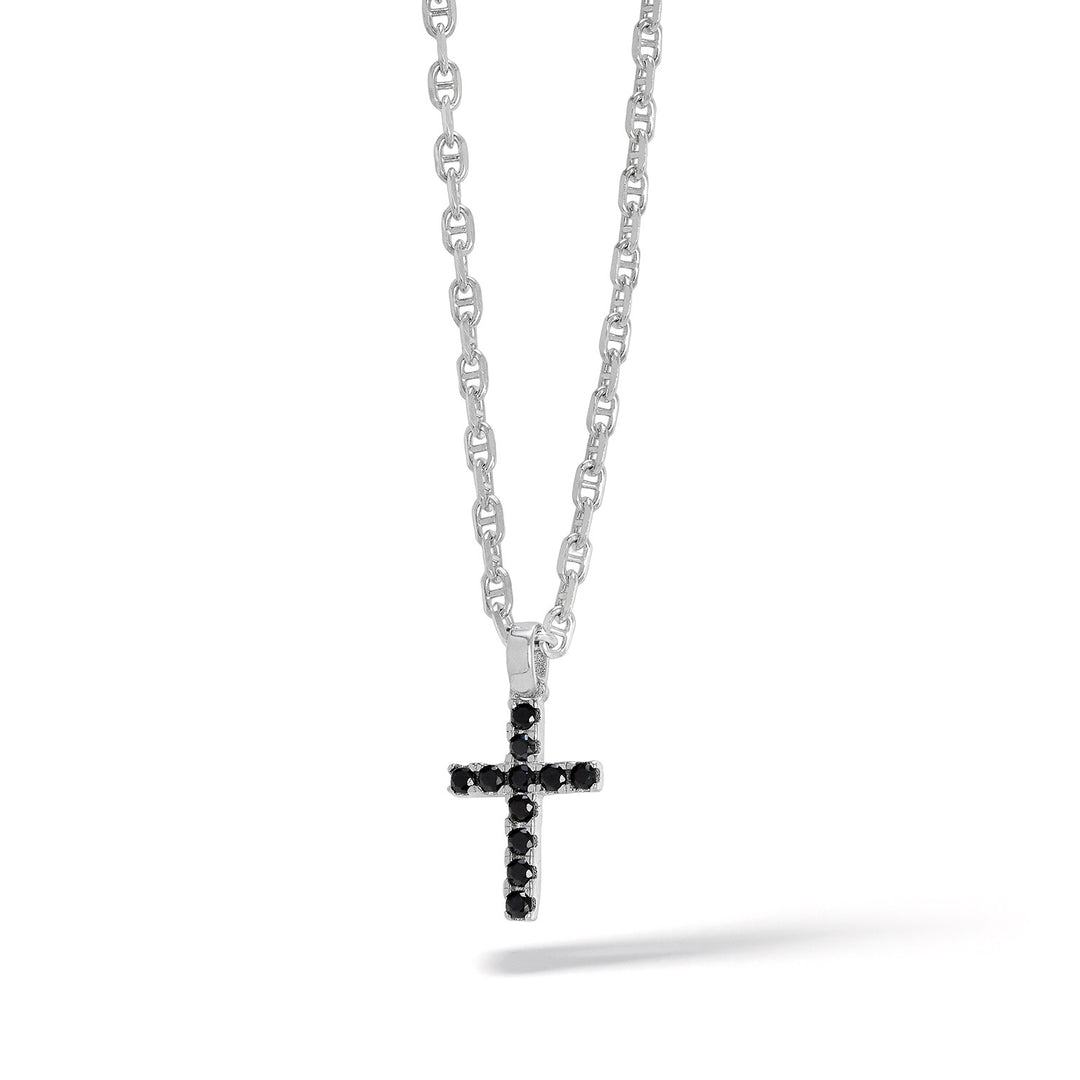 Comete Collana Croce in Argento con zirconi neri Small UGL728