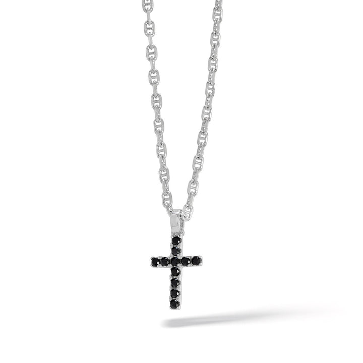 Comete Collana Croce in Argento con zirconi neri Small UGL728