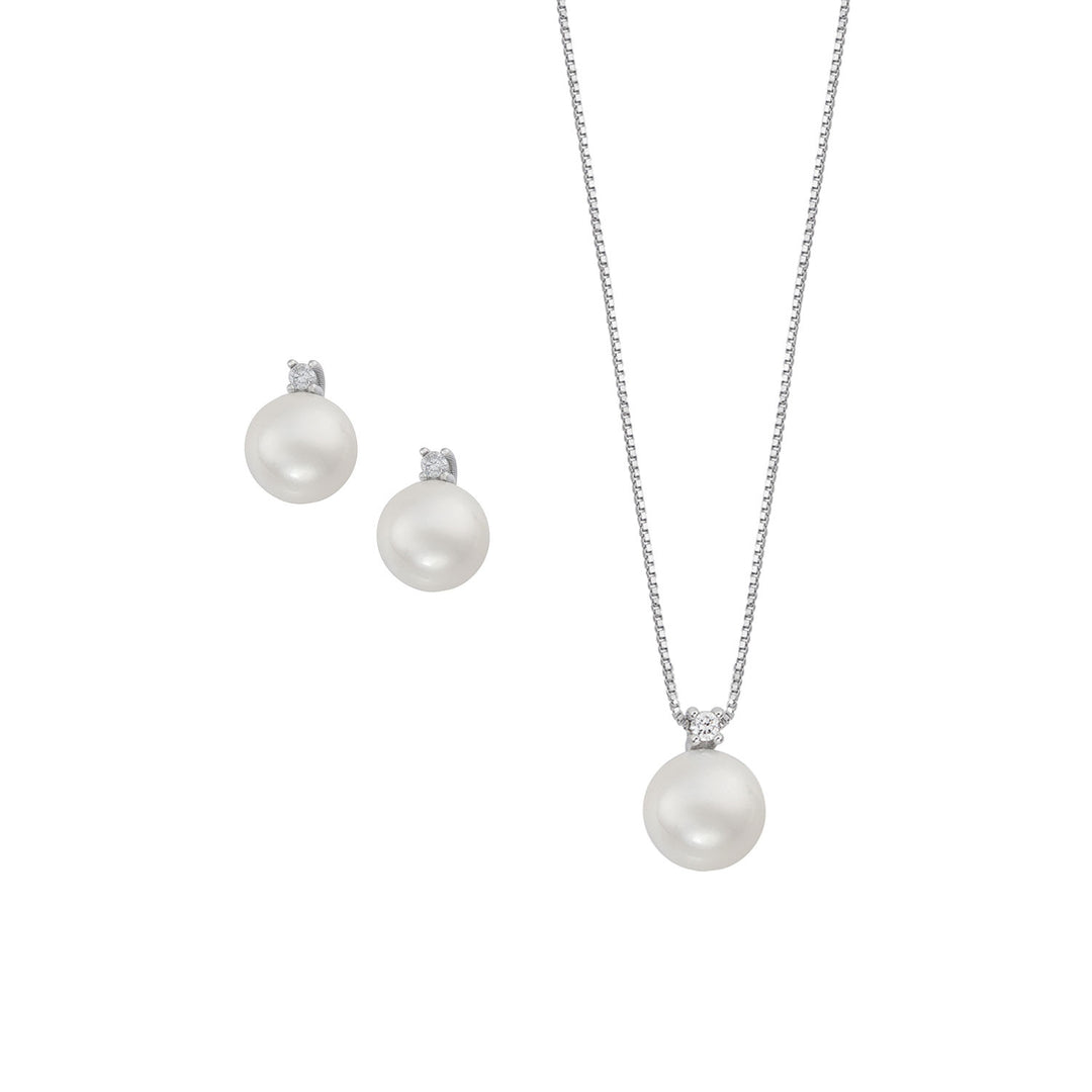 Comete Collana e Orecchini con Perla in Oro e Diamante con Catena a Molla KIT629765