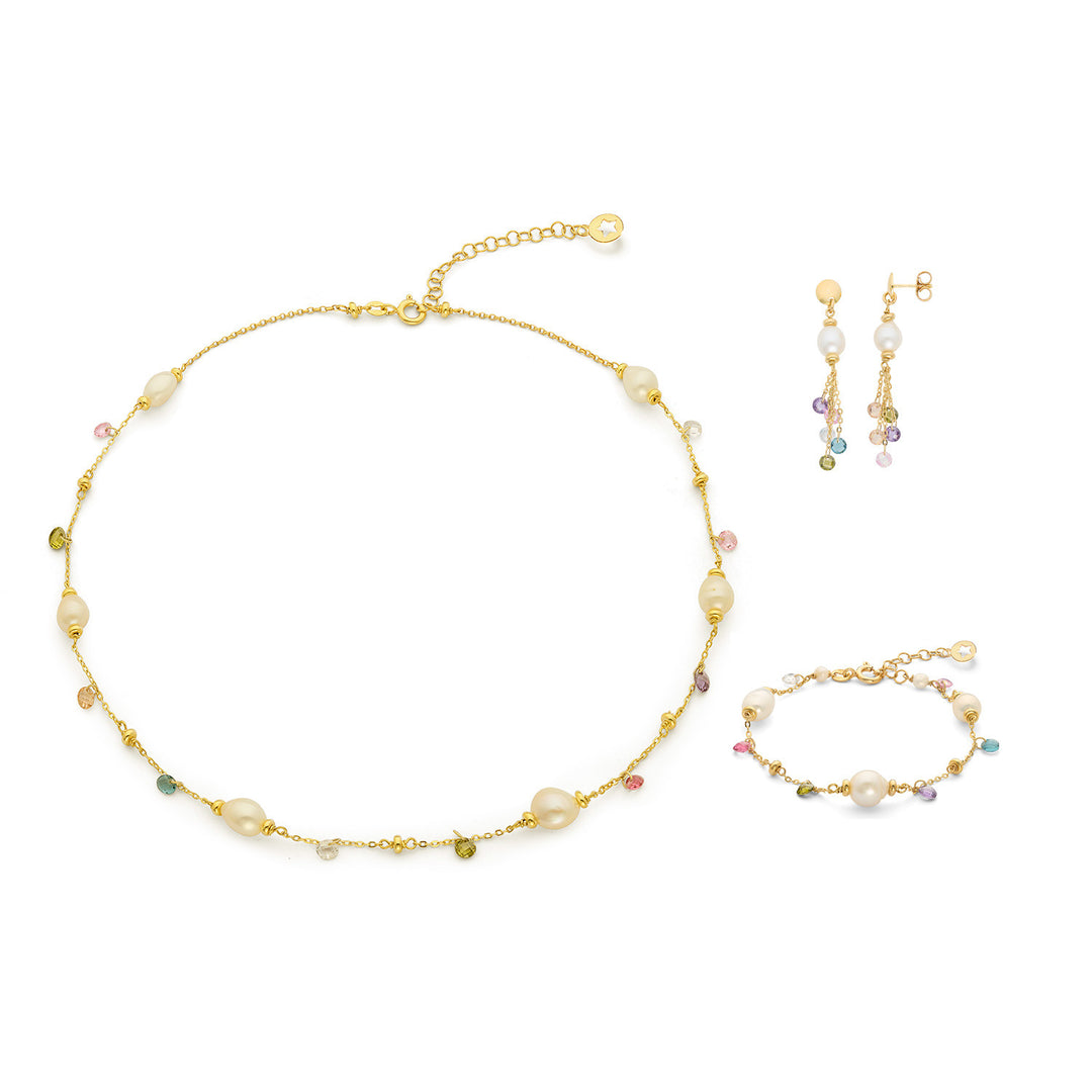 Comete Girocollo, orecchini e bracciale Argento 925‰ cristalli e Perle Acquadolce KIT276225275