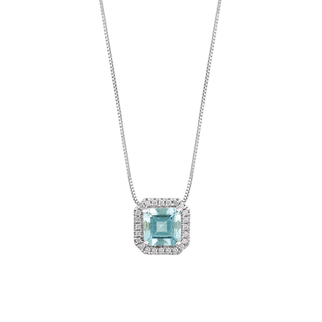 Comete Girocollo in Oro bianco e Diamanti Acquamarina ottagonale GLQ312