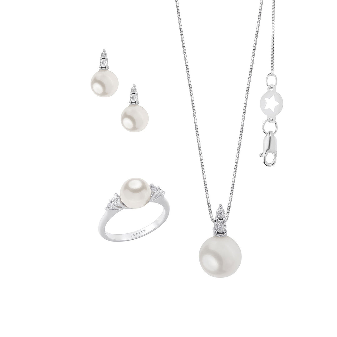 Comete Anello, Collana e Orecchini in Perla in Oro bianco e Diamanti KIT631413767