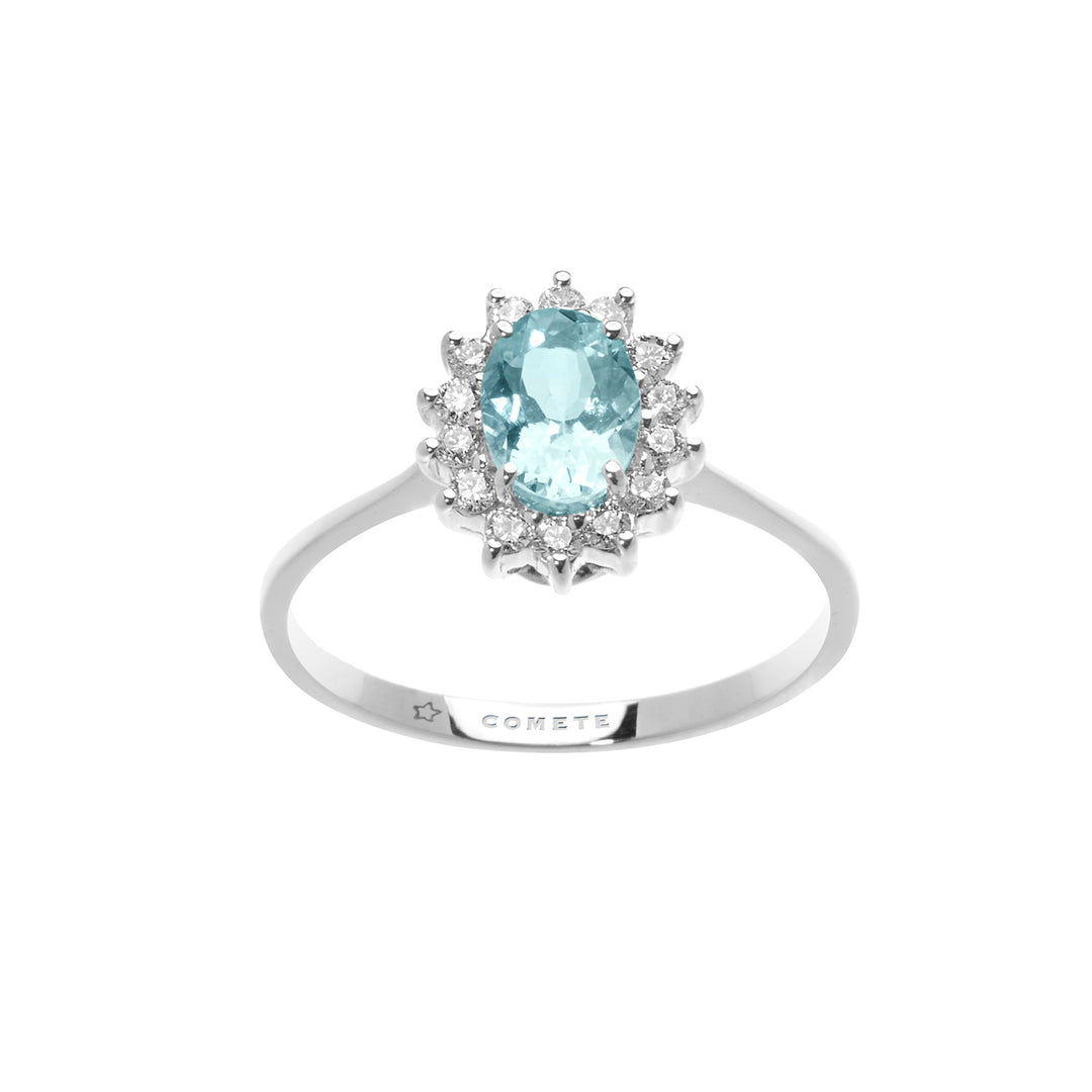Comete Anello in Oro Diamanti e Acquamarina Ovale ANQ315