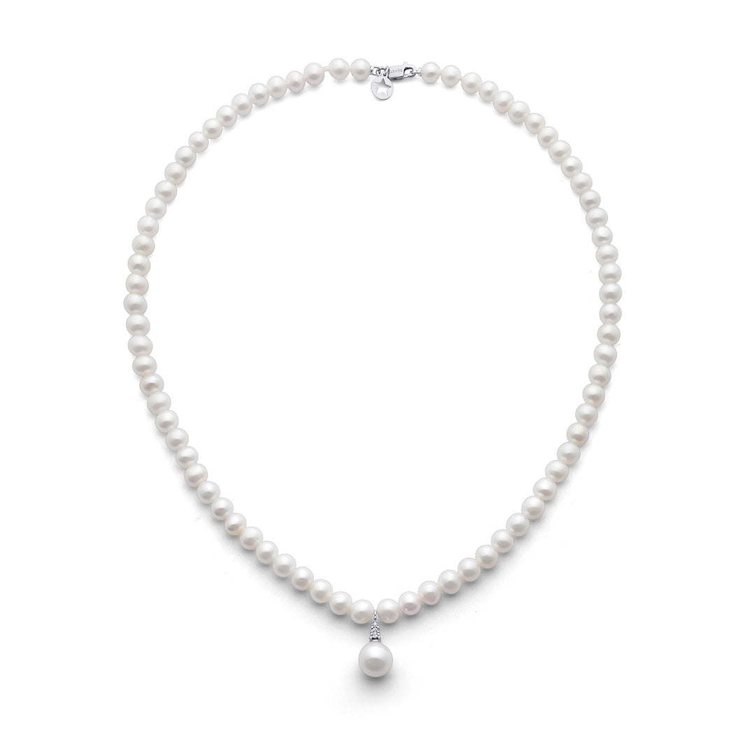 Comete Girocollo Filo Perle in Oro bianco e Diamanti FWQ375