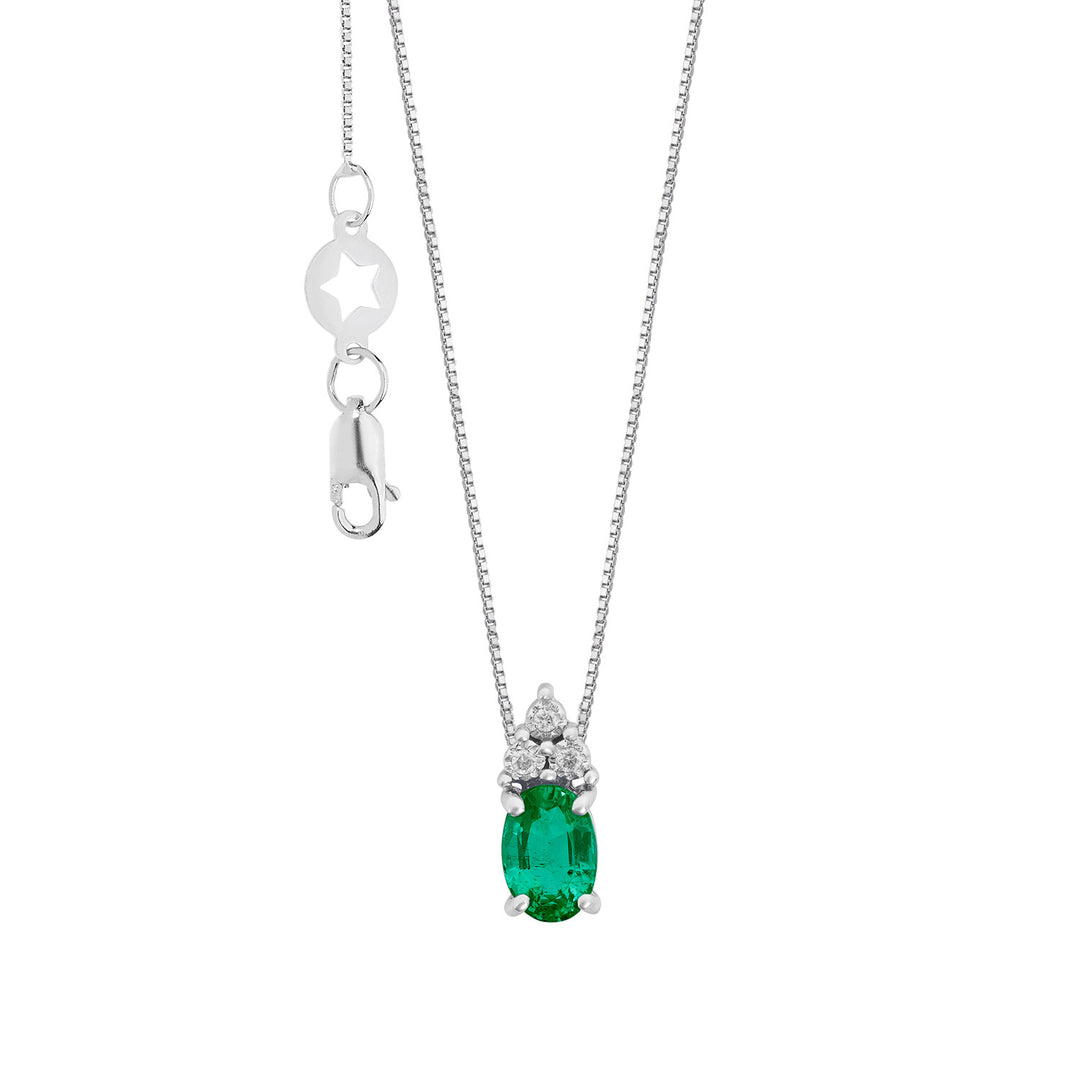 Comete Collana in Oro Bianco con Diamanti e Smeraldo ovale GLB1678S3