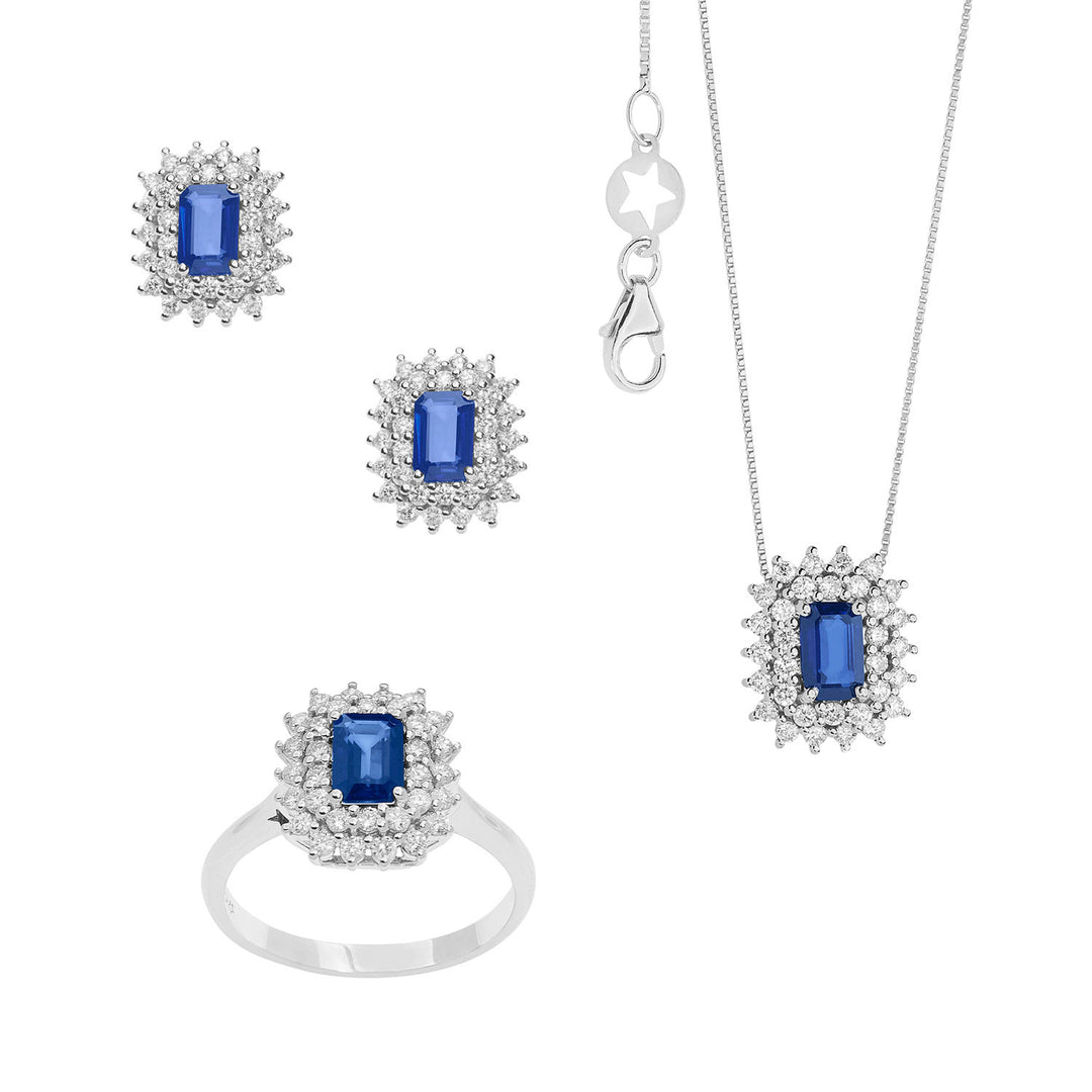 Comete Collana, Anello e Orecchini Regina in Oro Diamanti e Zaffiro ottagonale KIT160326231058