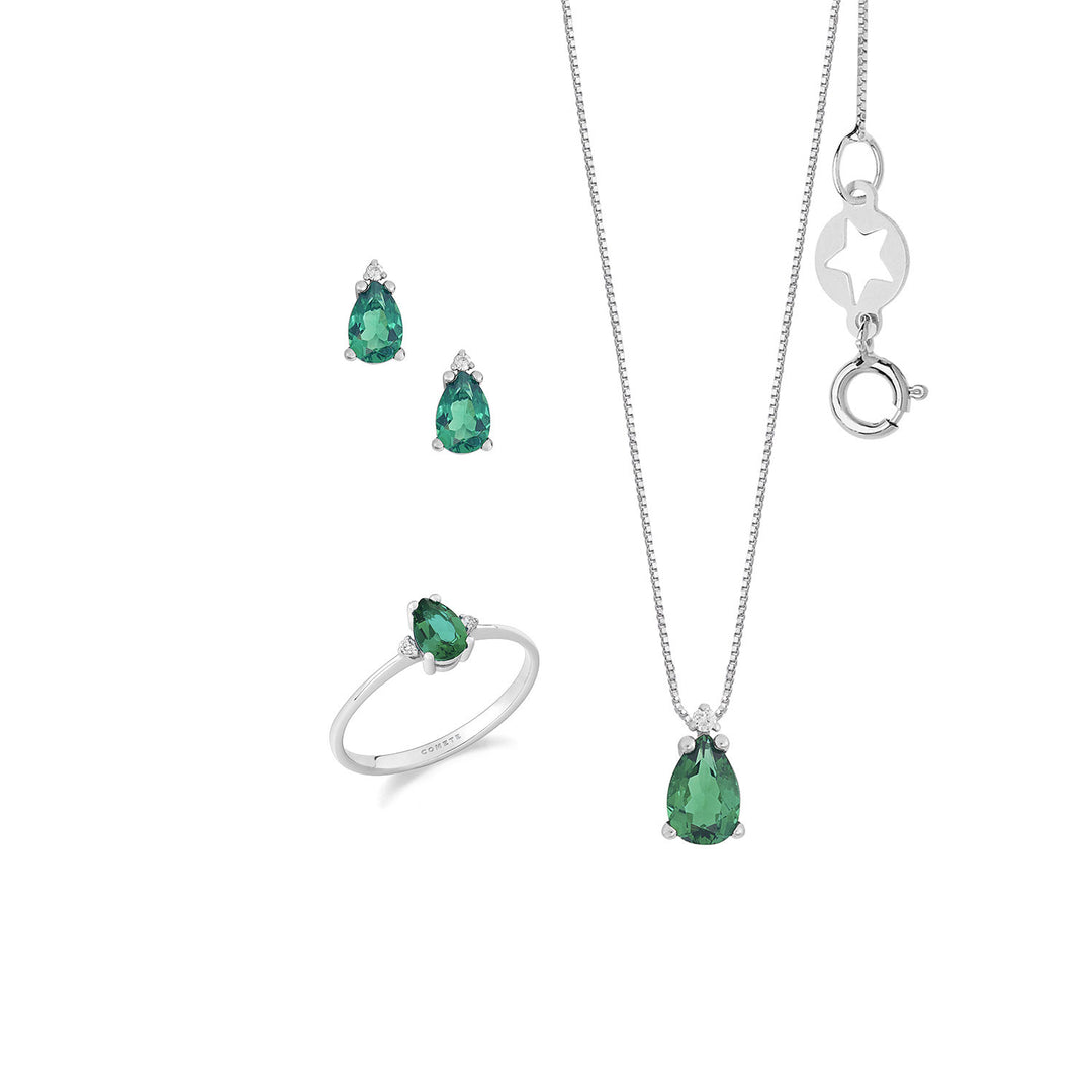 Comete Girocollo, Orecchini e Anello in Oro 750 ‰, Diamanti e Smeraldo goccia KIT168427111128