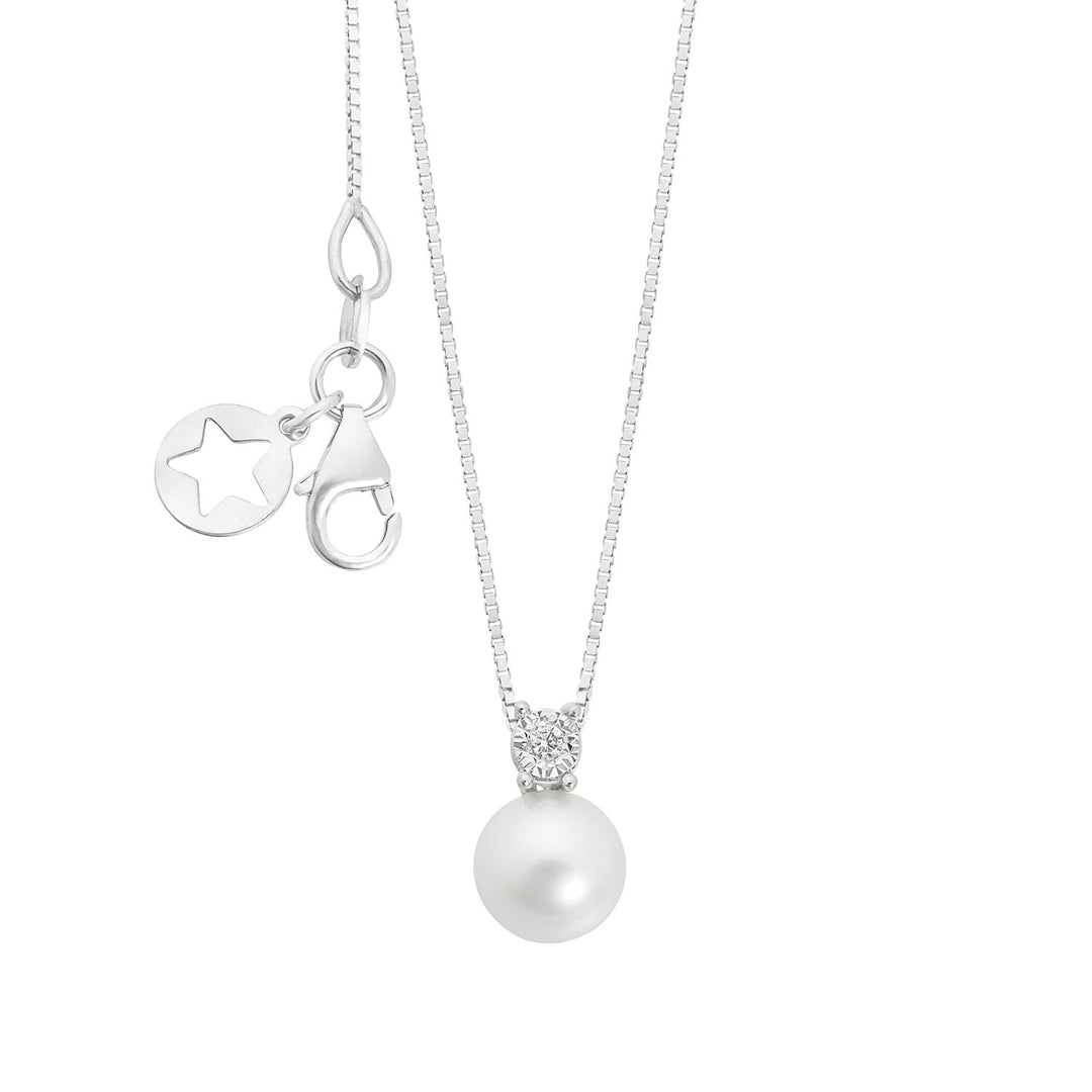 Comete Collana in Oro bianco 375‰ con Diamante bianco e Perla coltivata KGLP003