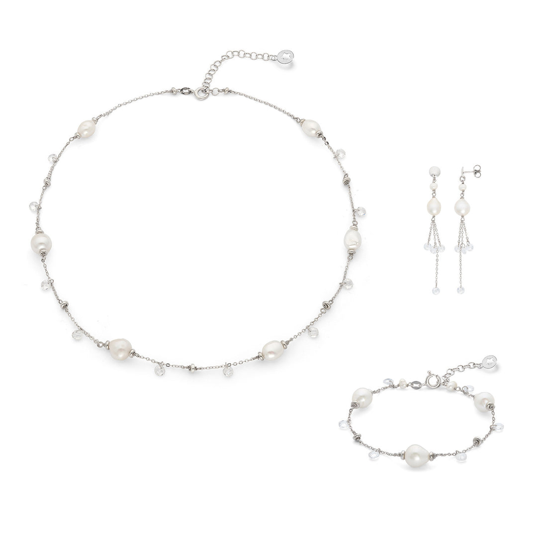 Comete Girocollo, orecchini e bracciali Argento 925‰ con Perle Acquadolce  e cristalli KIT278229276