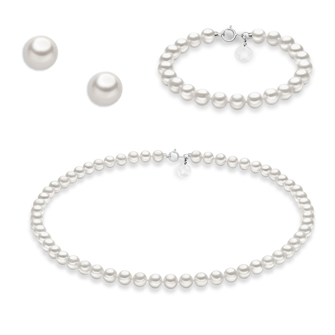 Comete Collana, Orecchini e Bracciale con Perle e Oro KIT103AM148B110AM