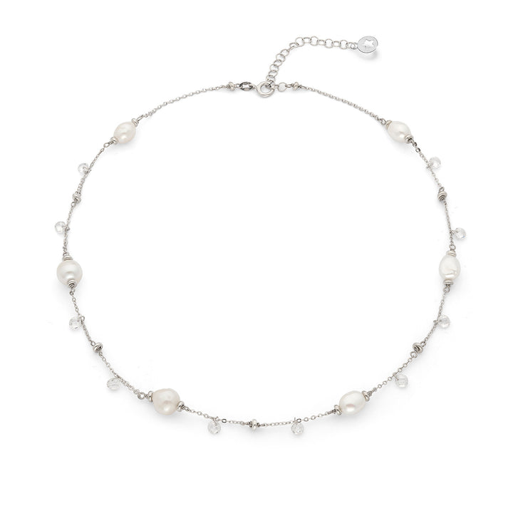 Comete Girocollo Argento 925‰ con Perle Acquadolce  e cristalli bianchi GLA278