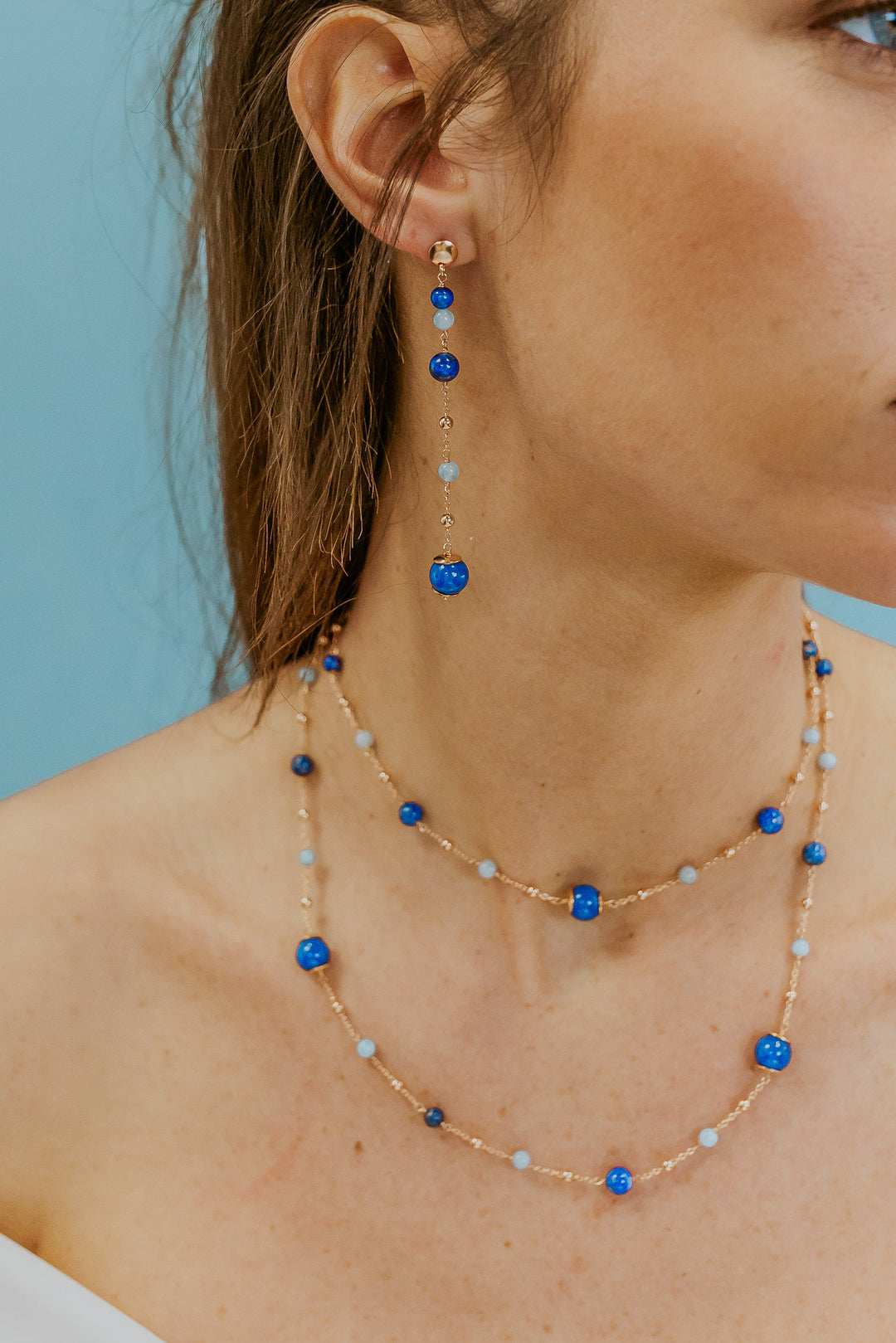 Comete Orecchini Argento 925‰ con Acquamarina, Lapis, Quarzo colorato ORA218