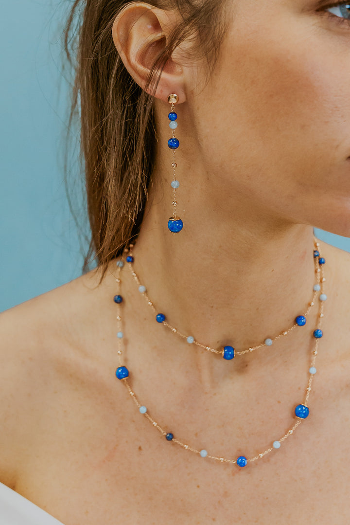 Comete Orecchini Argento 925‰ con Acquamarina, Lapis, Quarzo colorato ORA218