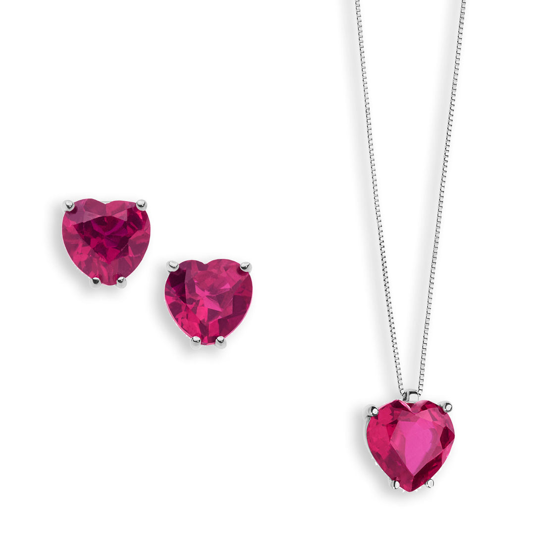 Comete Collana e Orecchini in Oro e Rubino Cuore KIT1429918