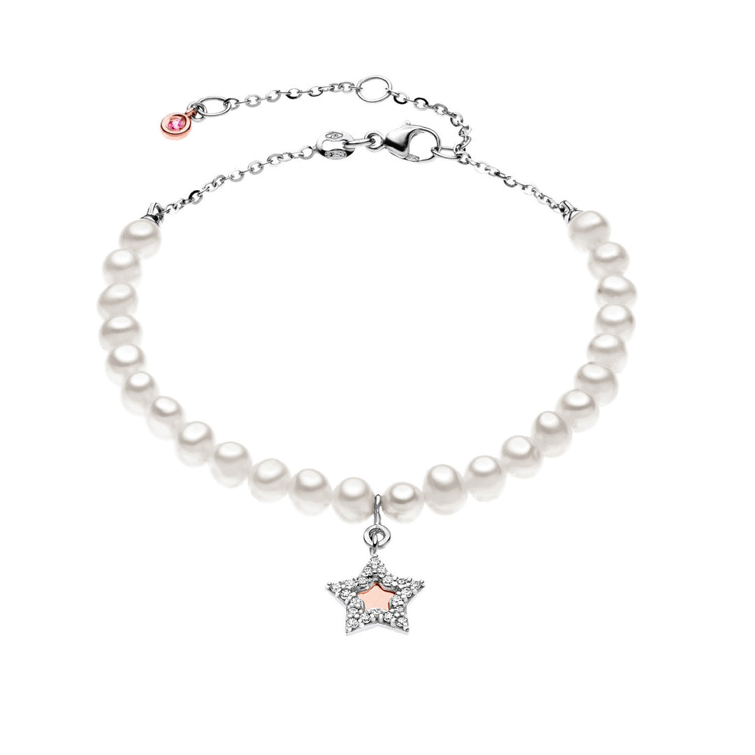 Comete Bracciale Perle  in Oro bianco con Stella, Diamanti e Zaffiro rosa BRQ137