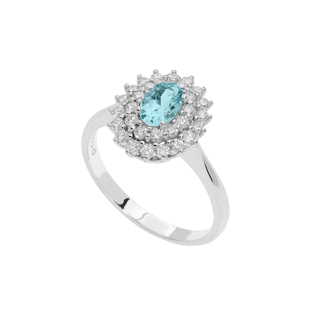 Comete Anello in Oro Diamanti Acquamarina ovale ANQ323