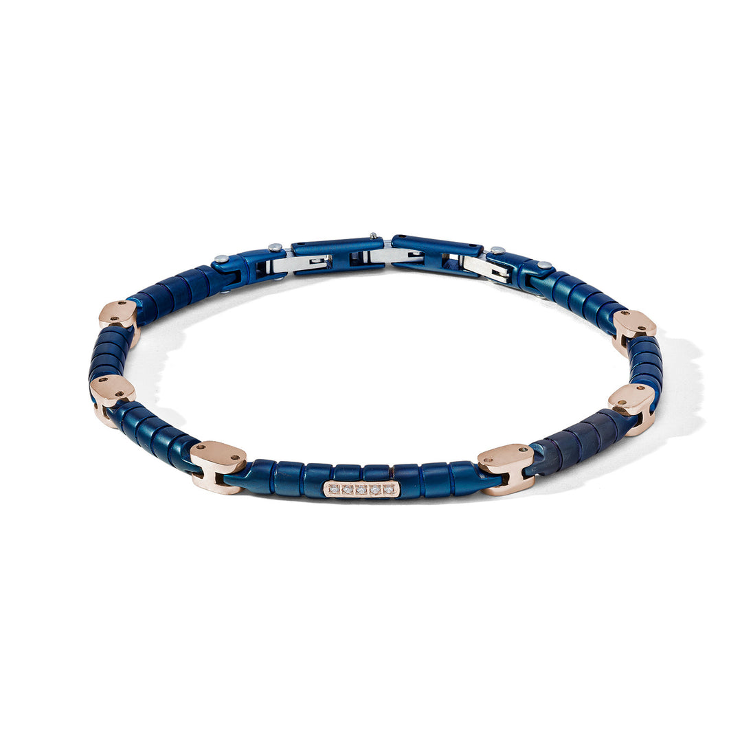 Comete Bracciale in Acciaio in pvd blu con elementi rosè e Diamanti bianchi UBR1158