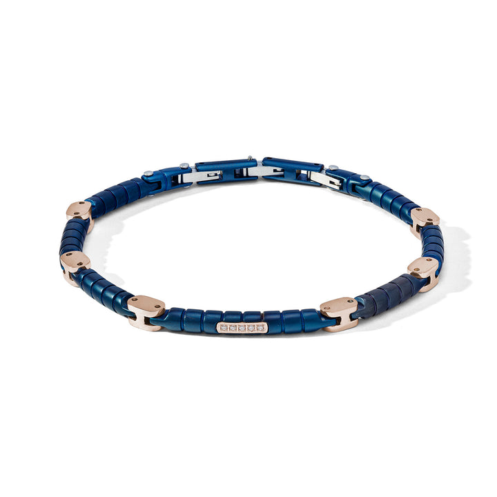 Comete Bracciale in Acciaio in pvd blu con elementi rosè e Diamanti bianchi UBR1158