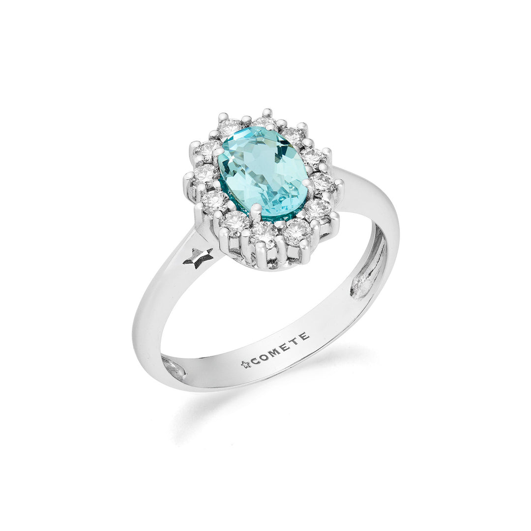 Comete Anello in Oro con Diamanti e Acquamarina ovale ANQ361