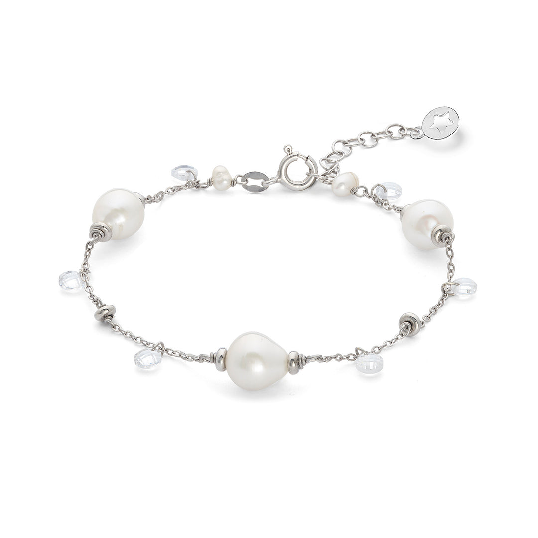 Comete Bracciale Argento 925‰ con Perle Acquadolce  e cristalli bianchi BRA276