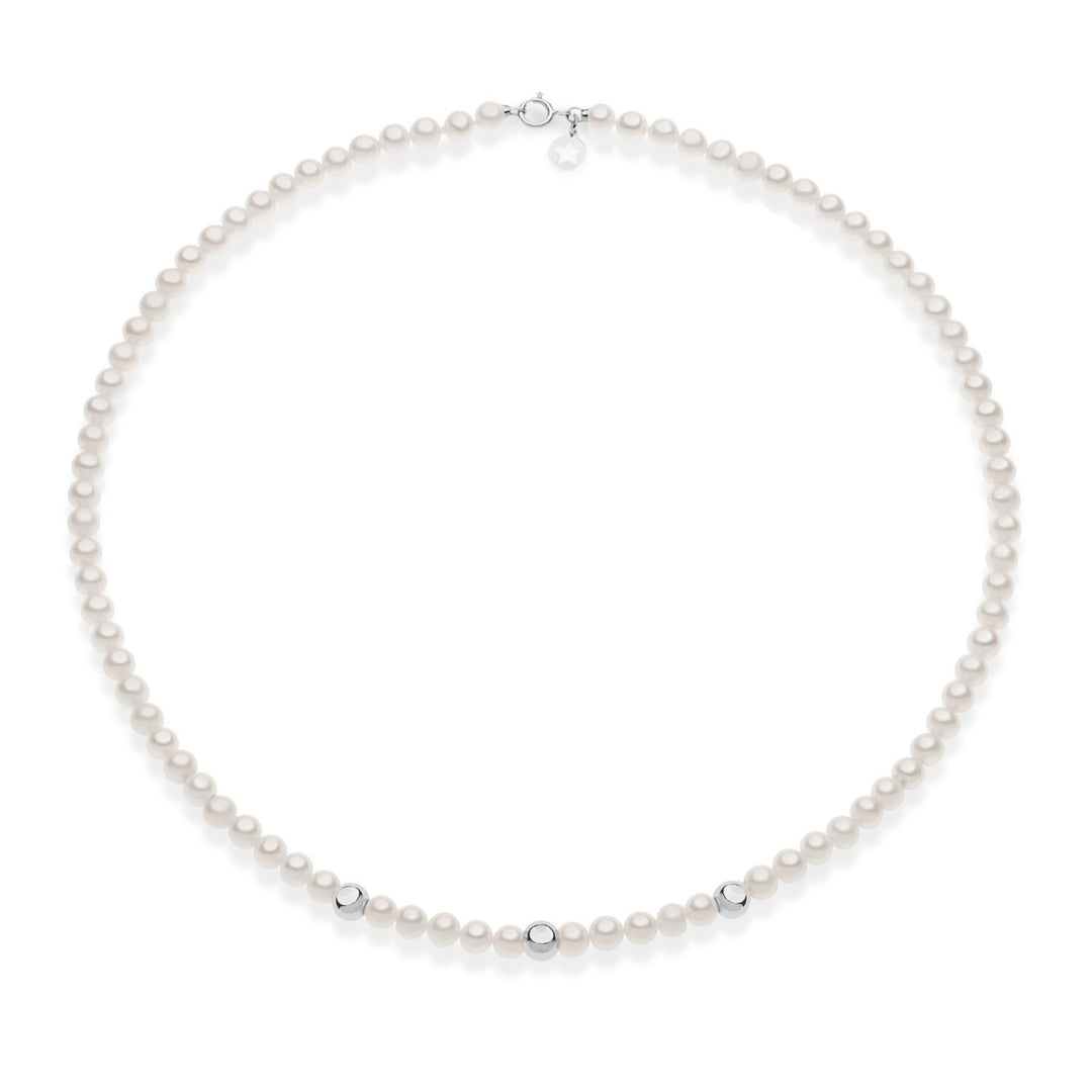 Comete Girocollo di perle e sfere in oro bianco 375‰ KFWQ265B