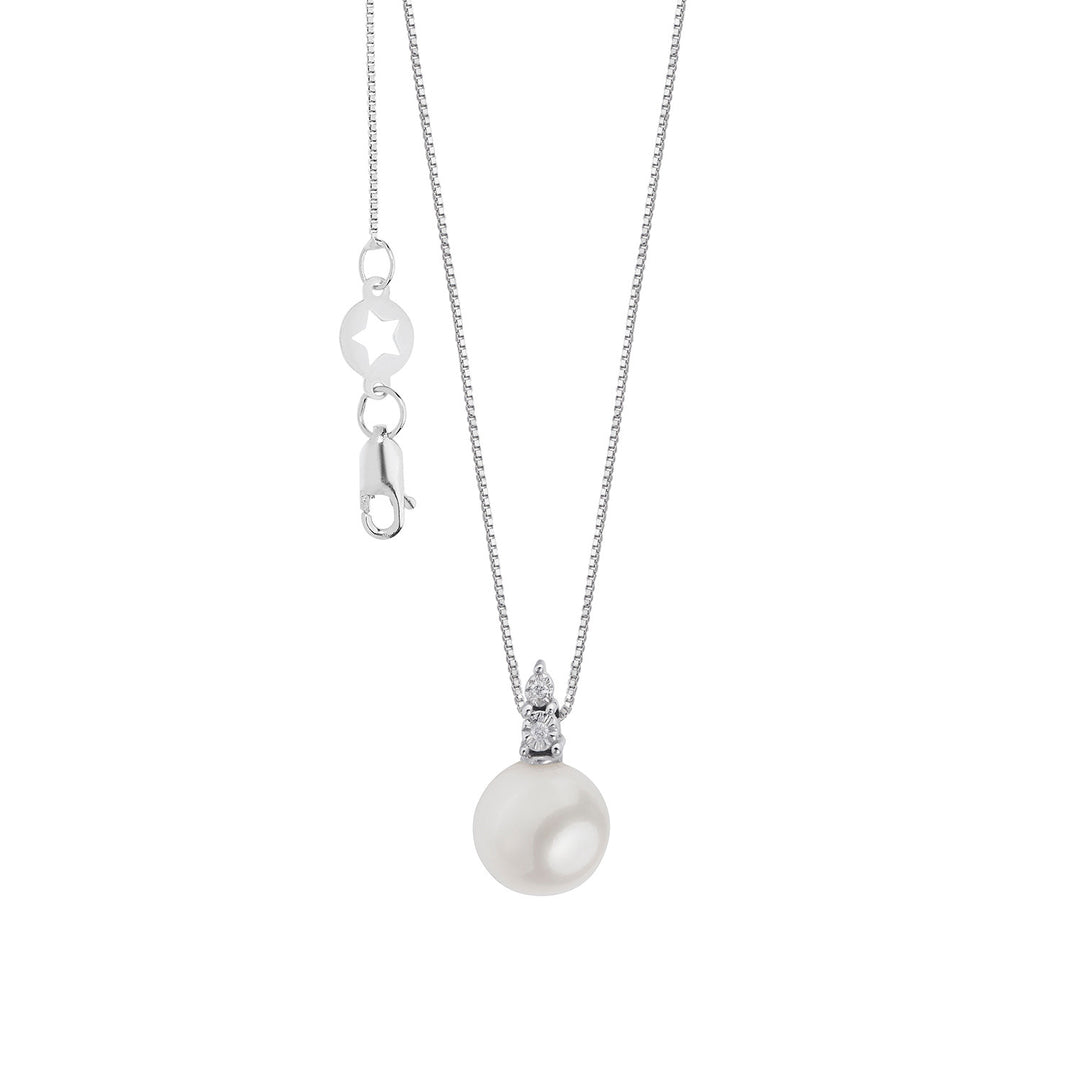Comete Collana Perla in Oro bianco e Diamanti GLP631