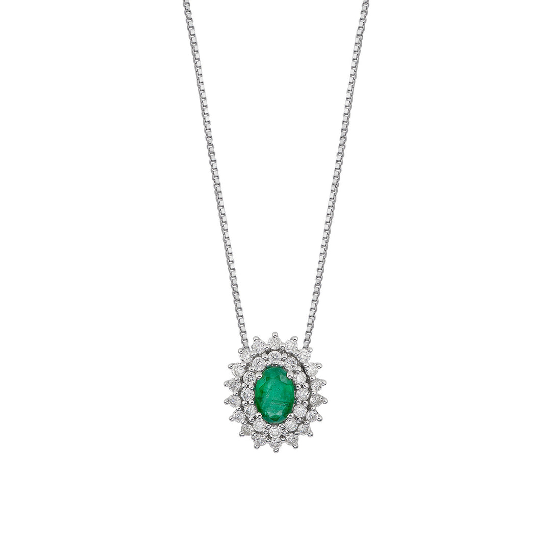 Comete Collana in Oro bianco con Diamanti e Smeraldo ovale GLB1663S3