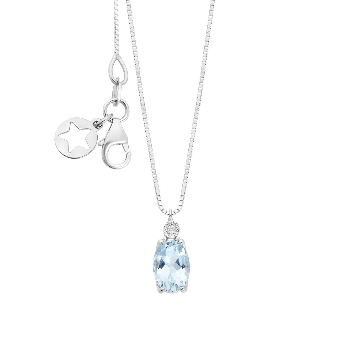 Comete Collana Oro bianco 375‰, Diamante e Acquamarina ovale KGLQ001