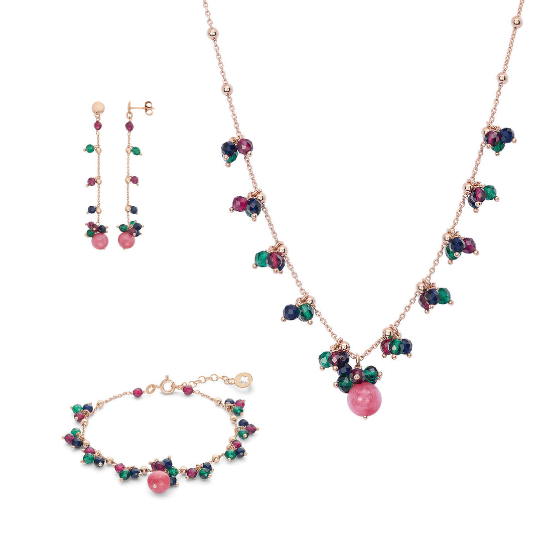 Comete Bracciale, collana e orecchini Argento 925‰, Giada e pietre blu, rosse e verdi KIT272222272